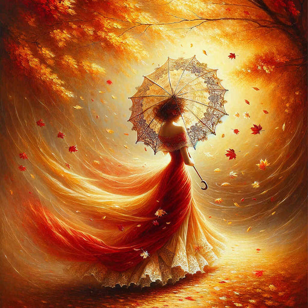 Woman with umbrella in autumn - Paint by Numbers