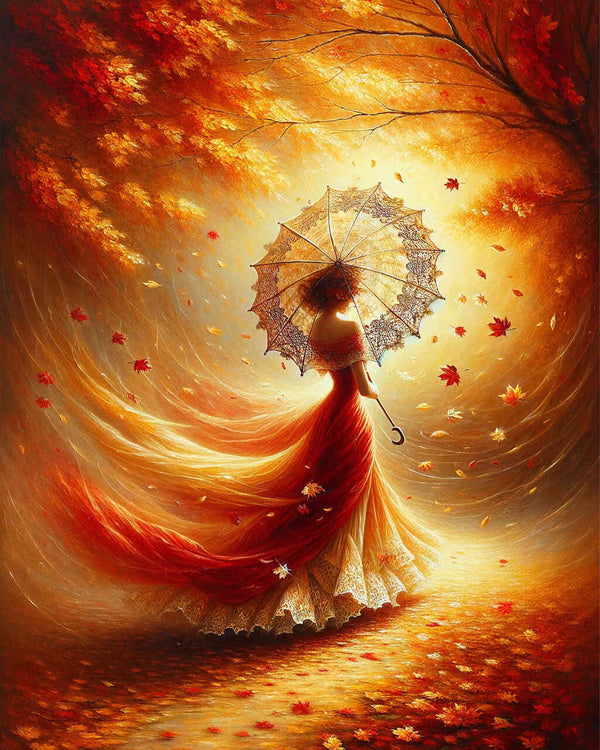 Woman with umbrella in autumn - Paint by Numbers