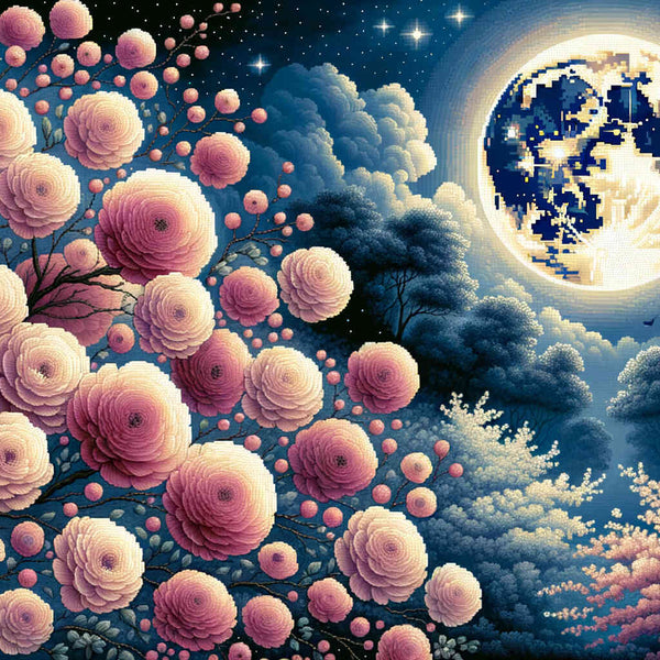 Paint by Numbers - Full moon and flowers