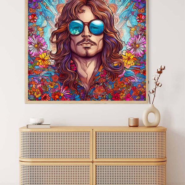Diamond Painting - Hippie Mann - gedruckt in Ultra-HD - Menschen, Neu eingetroffen, Quadratisch