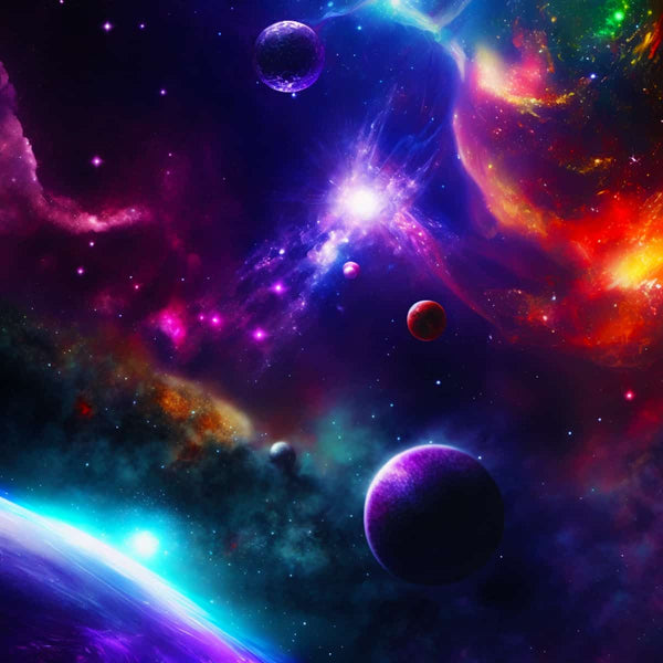 Diamond Painting Kit - Universe Exploration, featuring a vibrant space scene with planets and nebulae, perfect for Paint by Numbers enthusiasts.