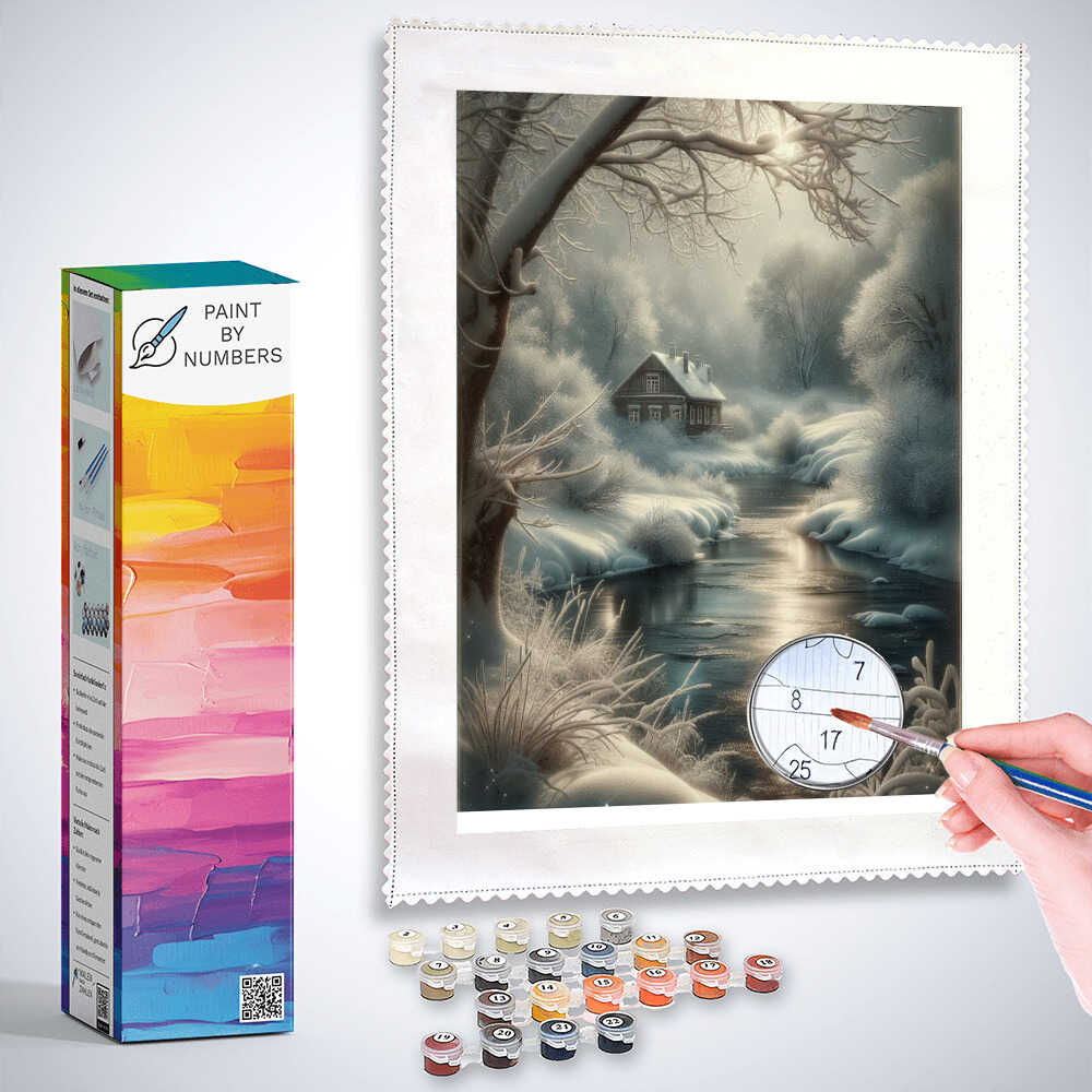 Paint by Numbers - House by the River in the Snow