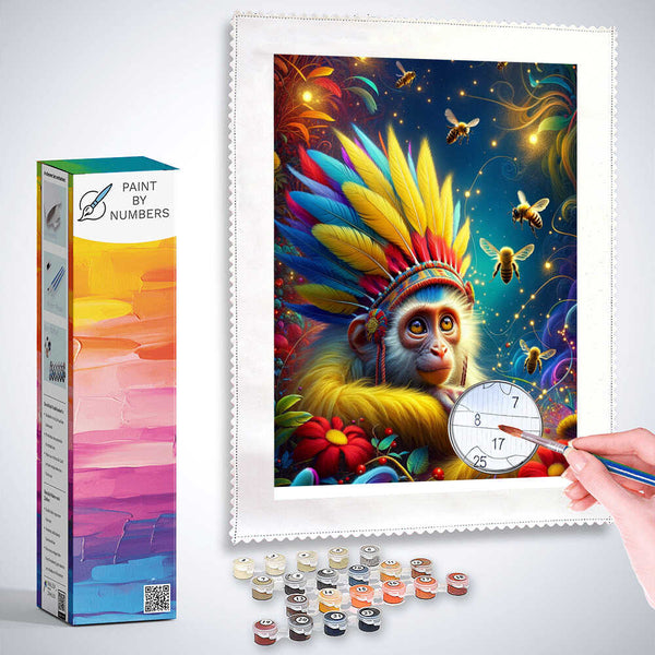Paint by Numbers - Monkey with Feather Jewelry
