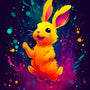 Colorful "Laughing Bunny" diamond painting kit, featuring a vibrant yellow bunny with pink ears, perfect for Paint by Numbers enthusiasts.