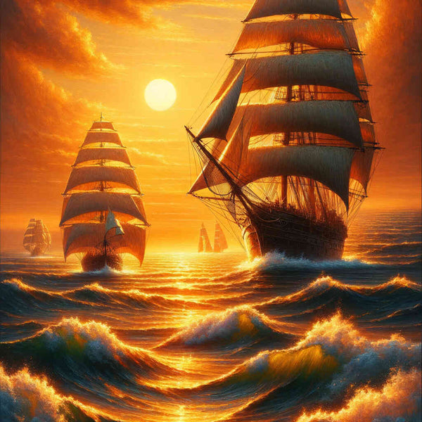 Sailing ships, sunset - Paint by Numbers