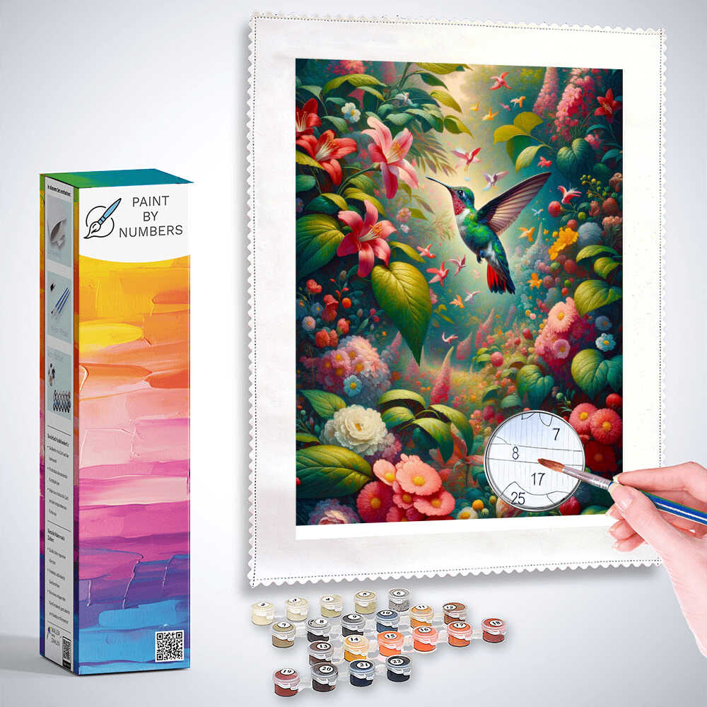 Hummingbird with flowers - Paint by Numbers