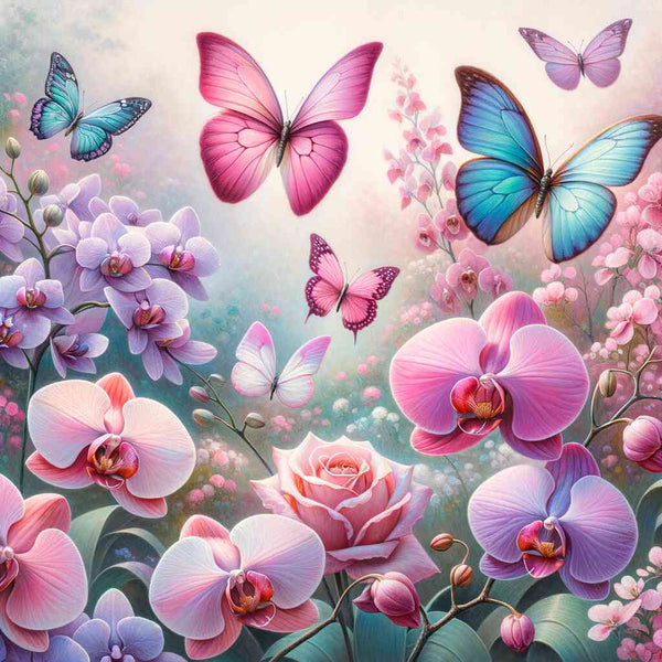 Paint by Numbers - Butterfly and flowers in pink
