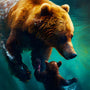 Mother bear swimming with child in vibrant underwater scene for Diamond Painting - Paint by Numbers kit