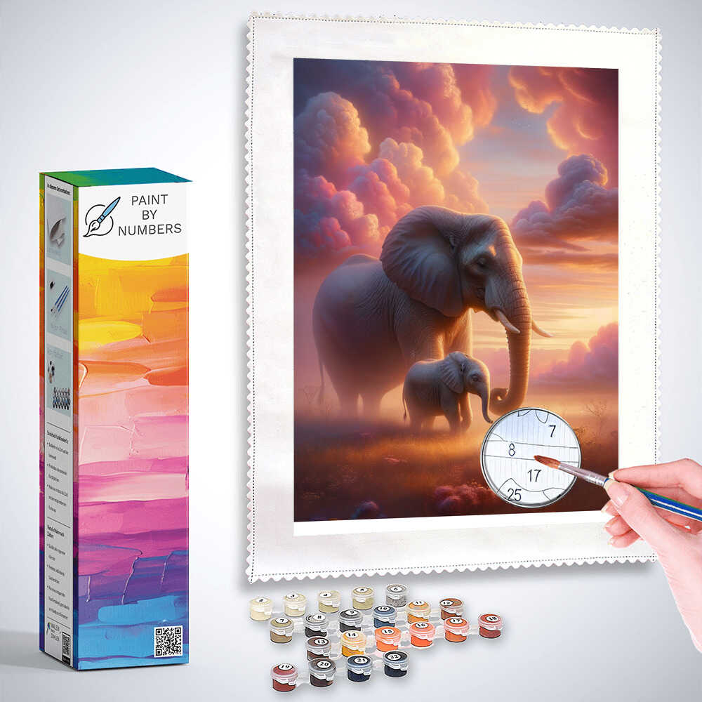 Paint by Numbers - Elephant Mother and Calf