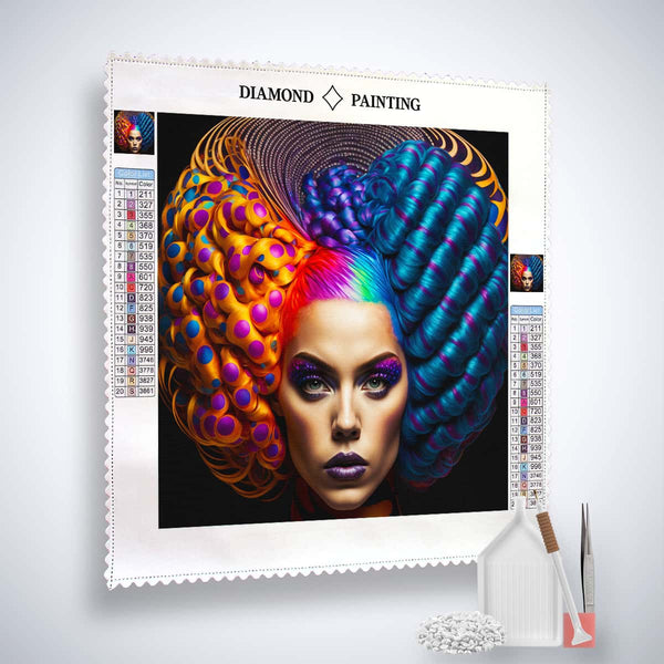 Diamond Painting - Rot Blaue Frisur - gedruckt in Ultra-HD - Menschen, Neu eingetroffen, Quadratisch