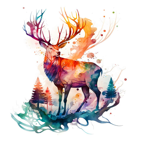 AB Diamond Painting - Hirsch auf weißem Hintergrund - gedruckt in Ultra-HD - AB Diamond, Hirsch, Neu eingetroffen, Quadratisch, Tiere