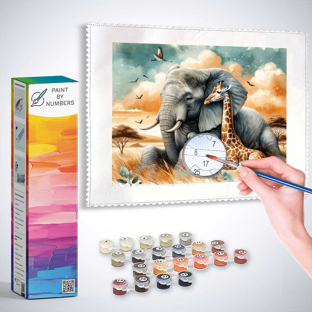 Elephant & giraffe, friends - Paint by Numbers