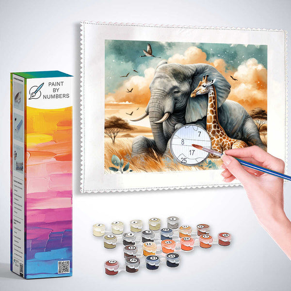 Elephant & giraffe, friends - Paint by Numbers