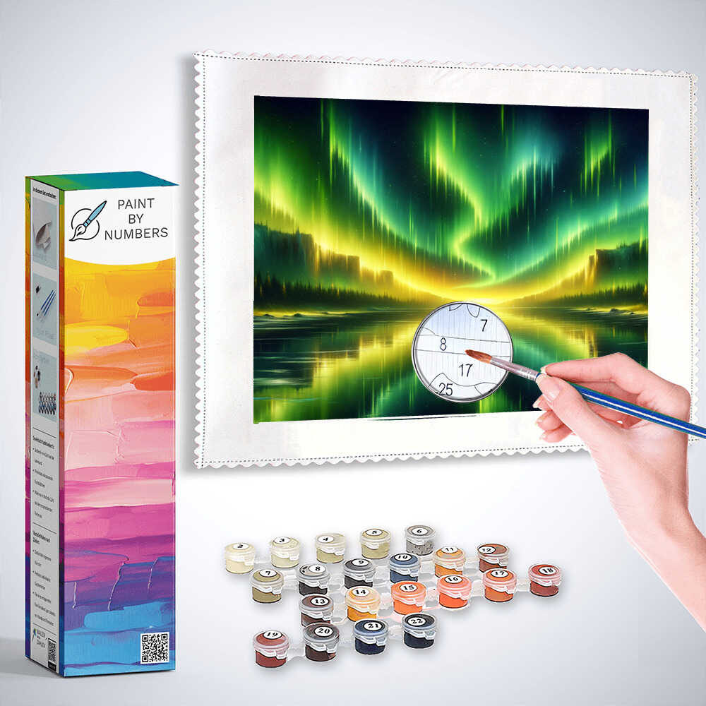 Paint by Numbers - Northern lights in green