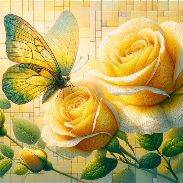 Paint by Numbers - Two Yellow Roses Butterfly