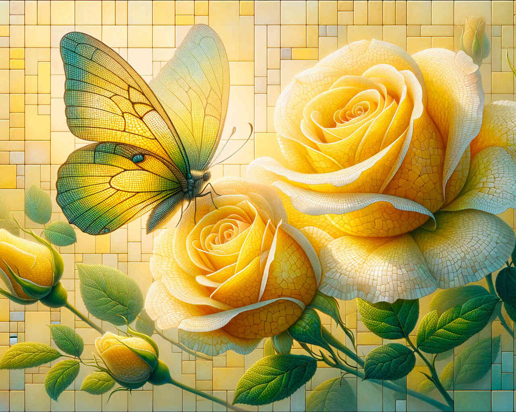 Paint by Numbers - Two Yellow Roses Butterfly