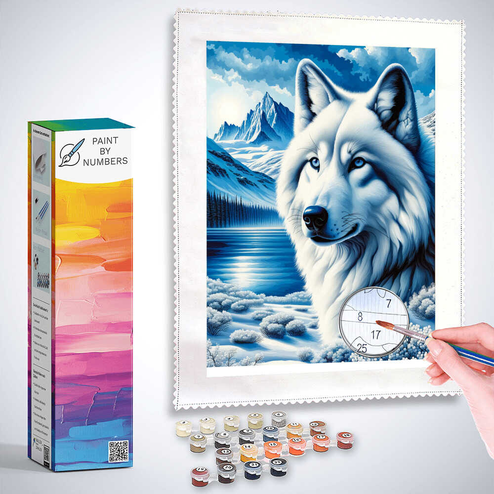 Wolf, snow with mountains - Paint by Numbers