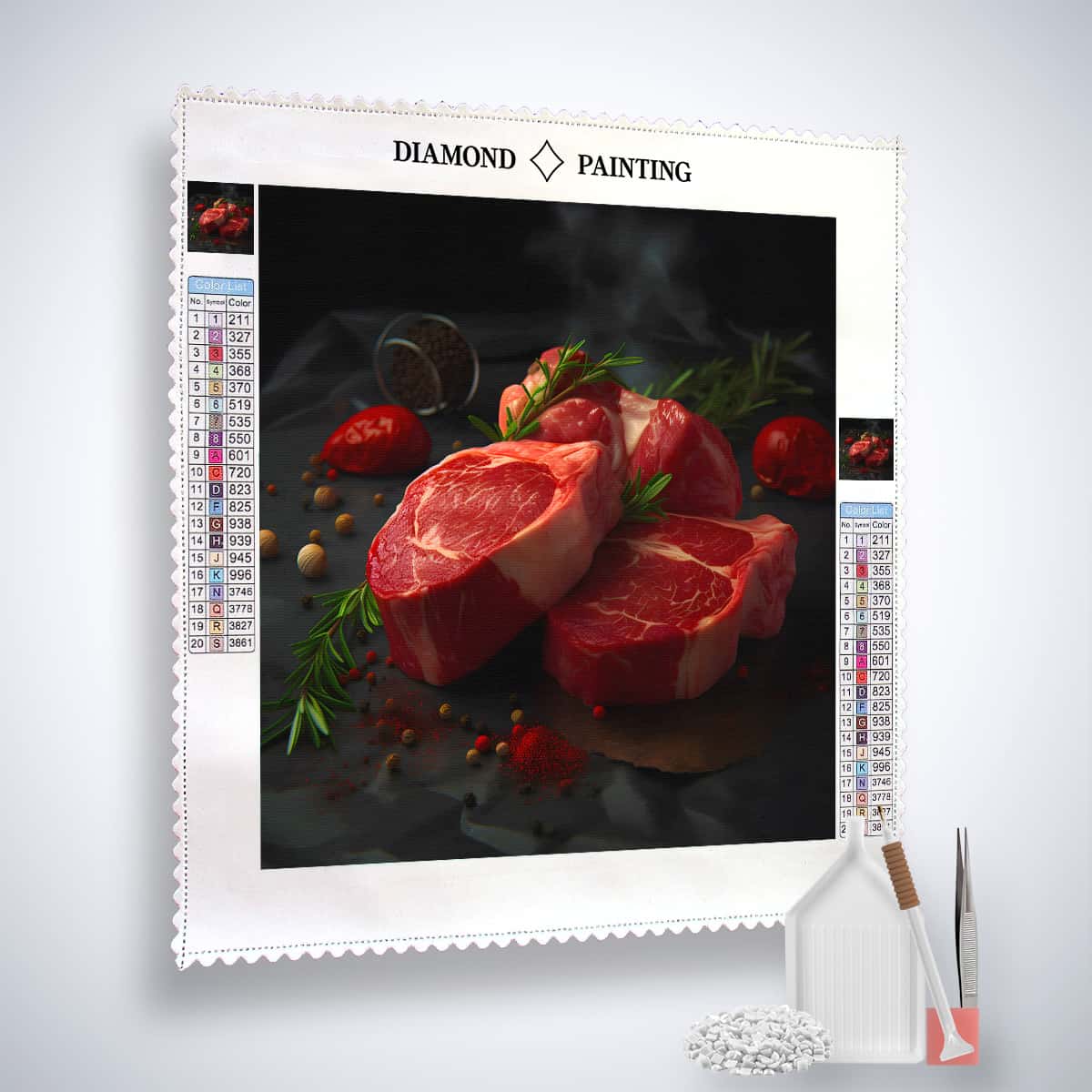 Diamond Painting - Steaks - gedruckt in Ultra-HD - Essen, Küche, Neu eingetroffen, Quadratisch
