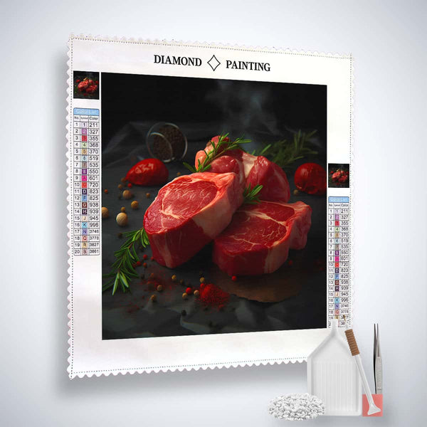 Diamond Painting - Steaks - gedruckt in Ultra-HD - Essen, Küche, Neu eingetroffen, Quadratisch