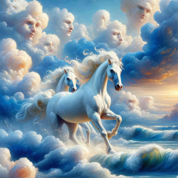 Paint by Numbers - White horses and pair of clouds