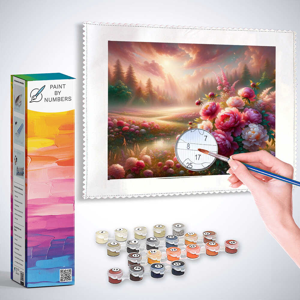 Paint by Numbers - Peony bouquet, meadow