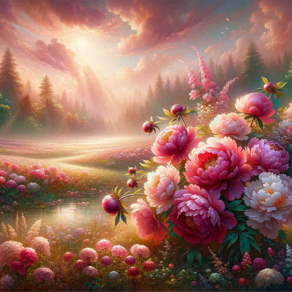 Paint by Numbers - Peony bouquet, meadow