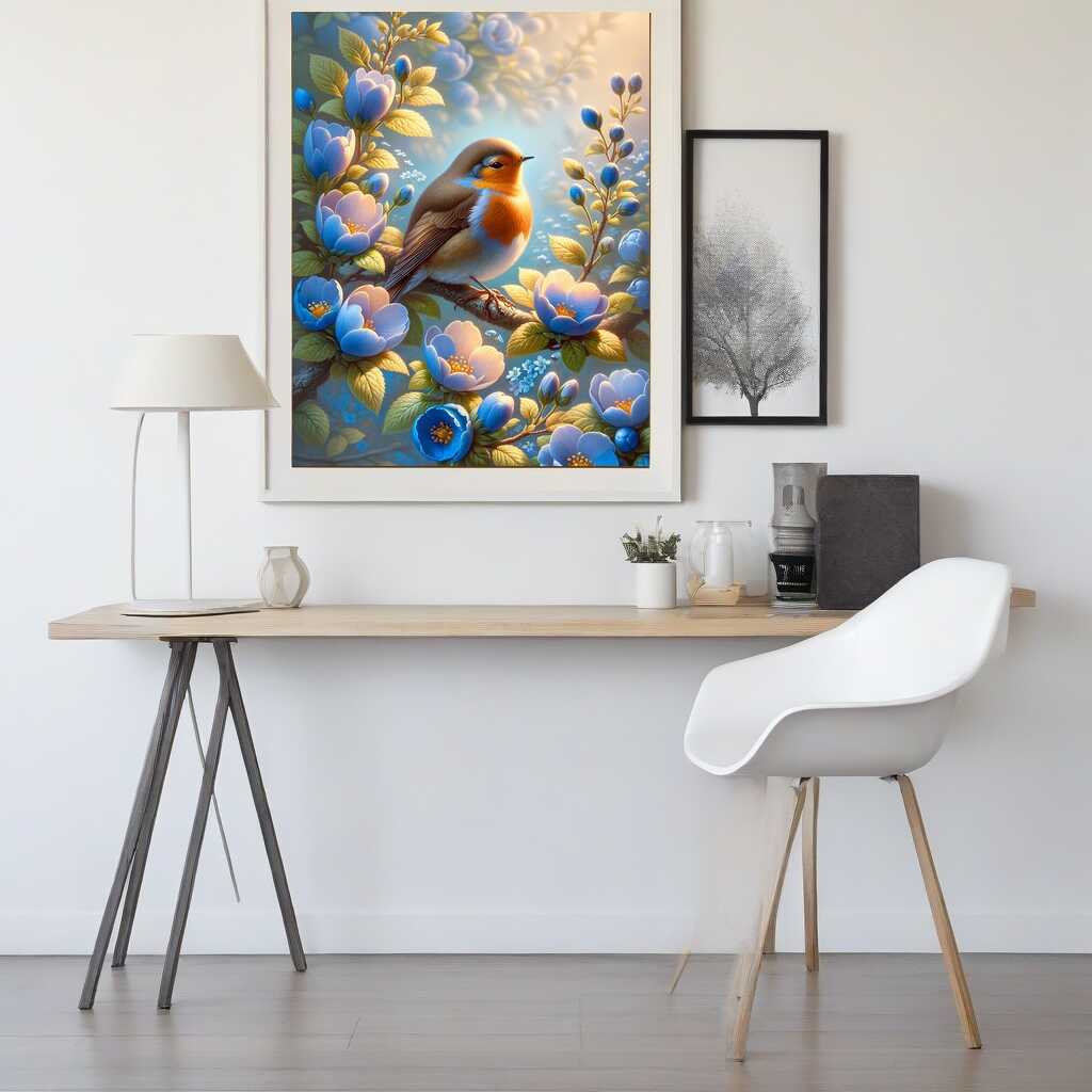 Paint by Numbers - Robin, blue flowers