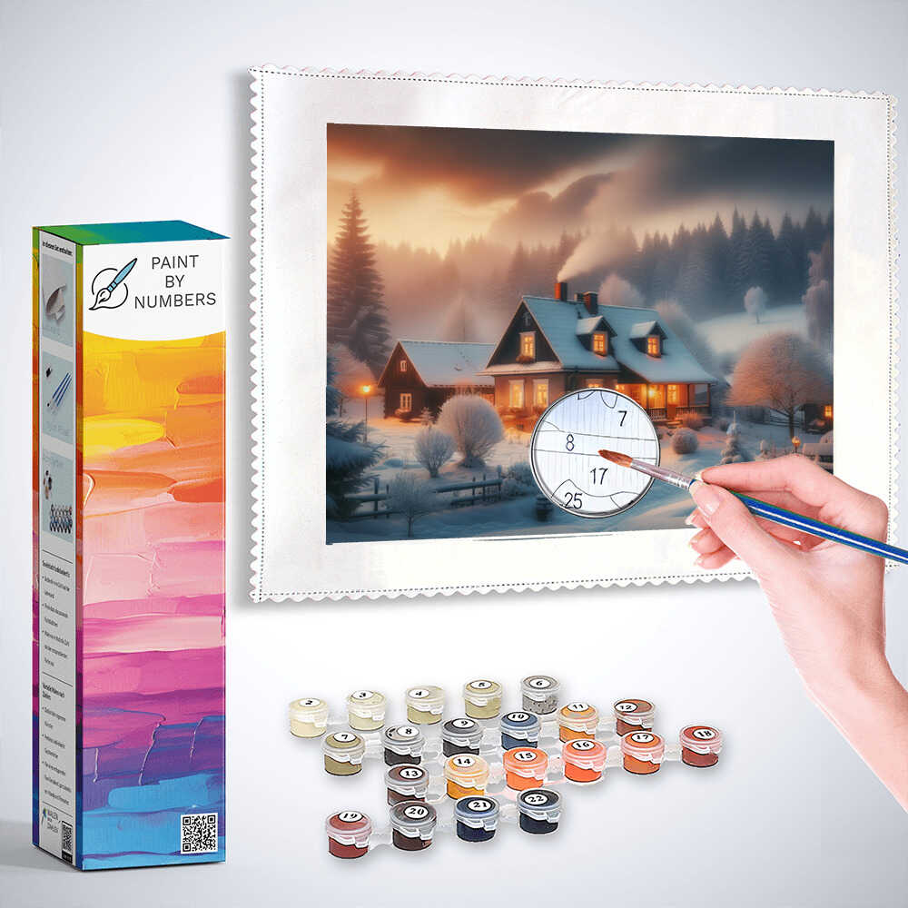 Winter landscape, houses - Paint by Numbers