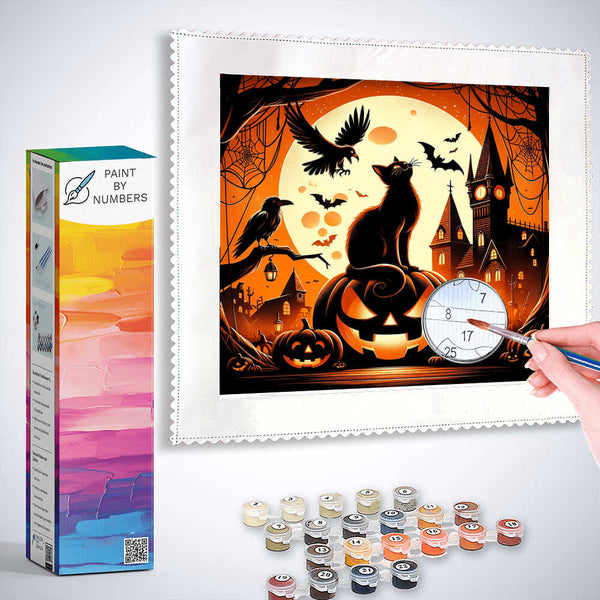 Paint by Numbers - Halloween Curbis with Crow and Cat