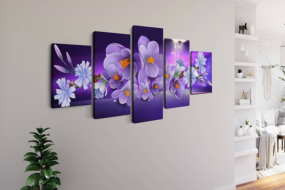 Malen nach Zahlen 5 teilig - Blumen in Lila und Rosa - hochwertige Leinwand - multi5, neue_bilder