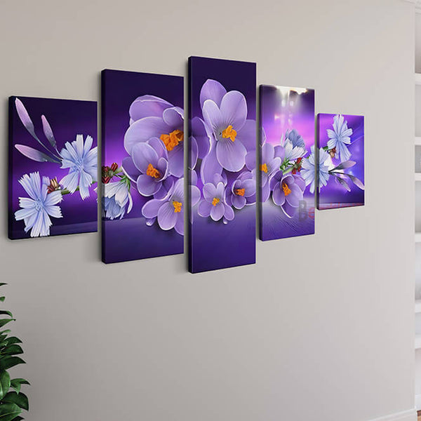 Malen nach Zahlen 5 teilig - Blumen in Lila und Rosa - hochwertige Leinwand - multi5, neue_bilder