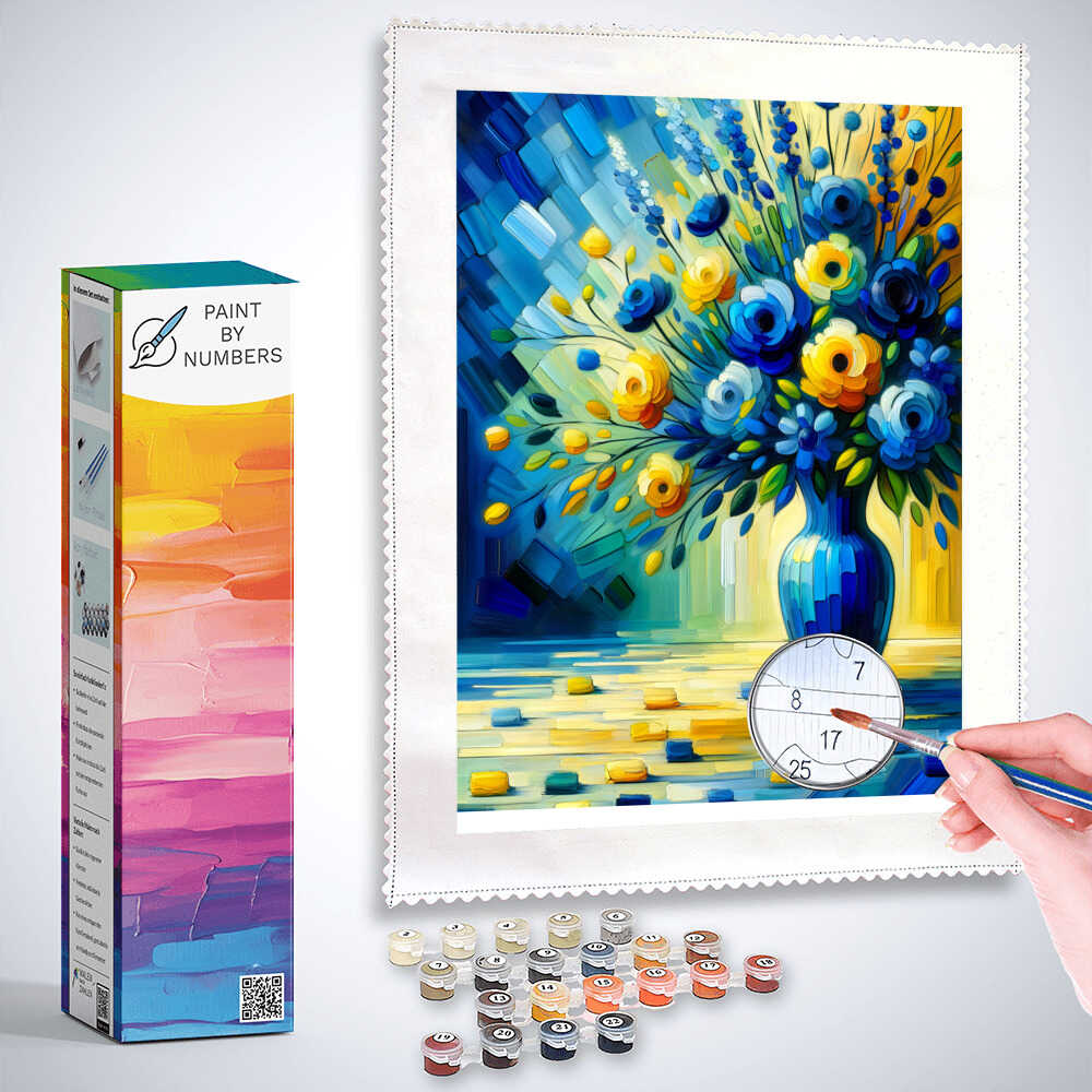 Blue flower vase with bouquet - Paint by Numbers