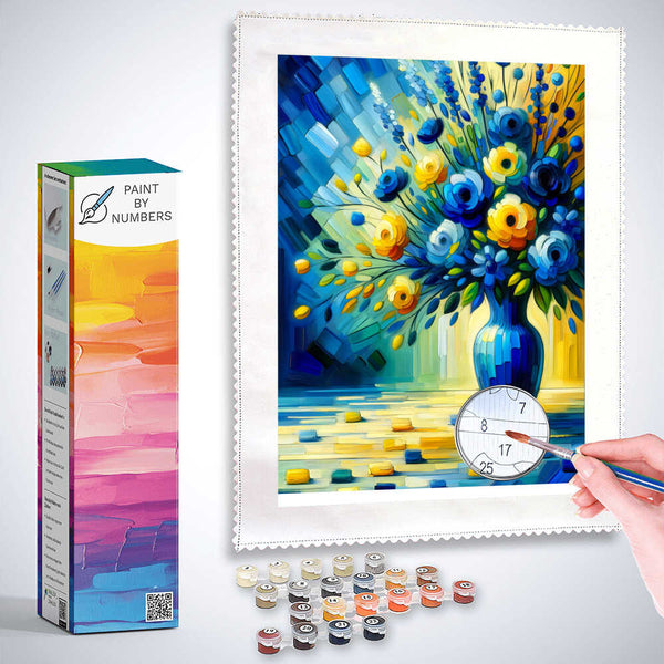 Blue flower vase with bouquet - Paint by Numbers