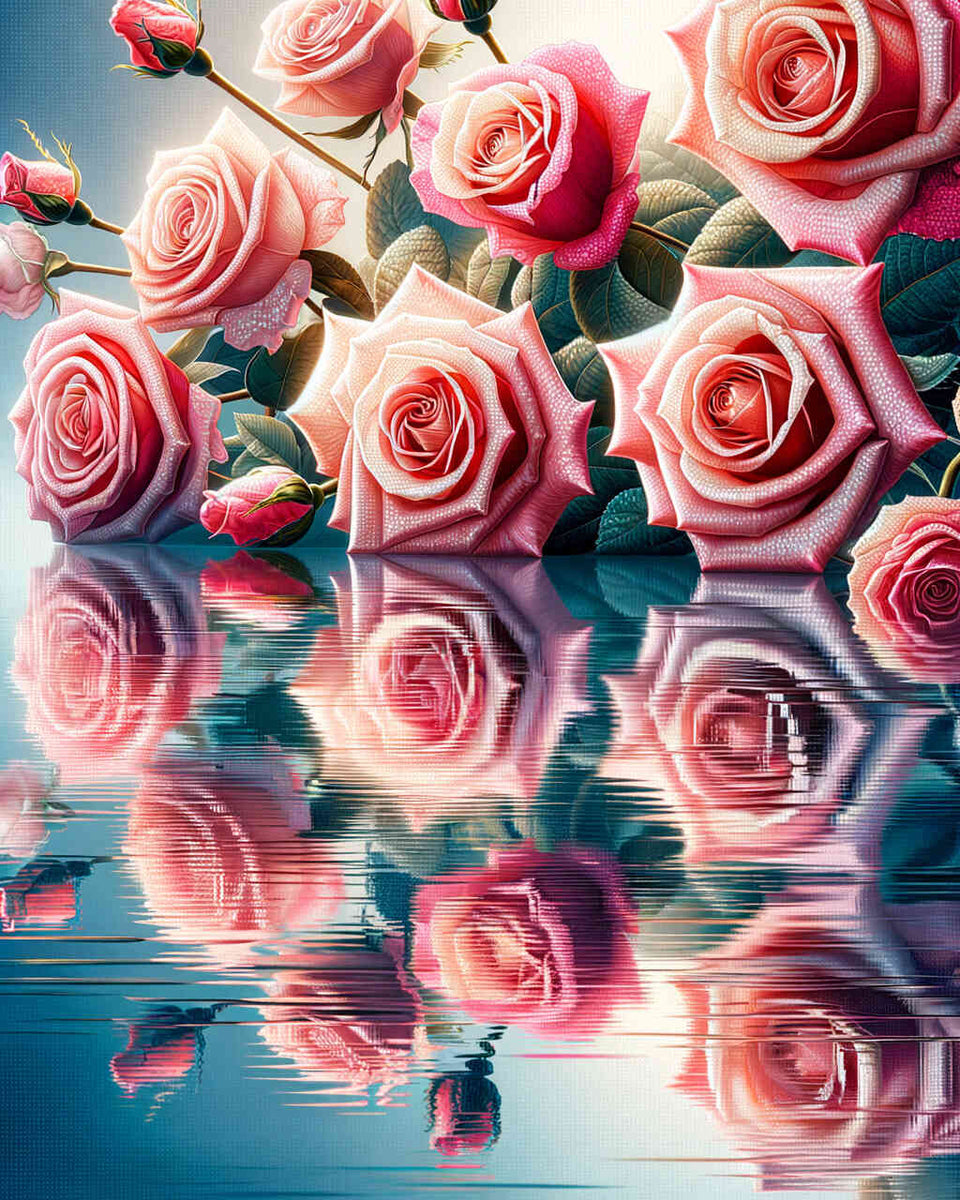 Paint by Numbers - Pink roses on the water