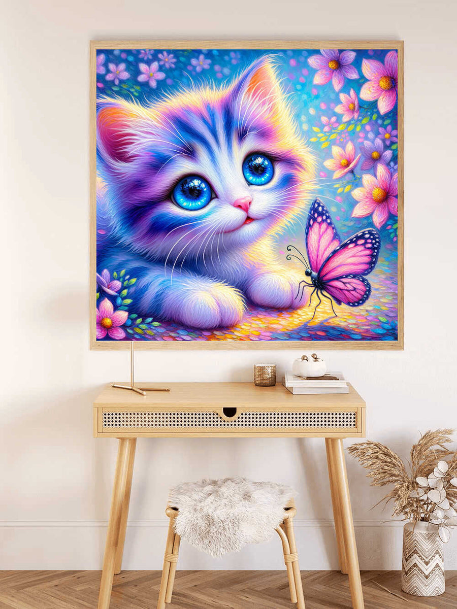 Paint by Numbers - Cat with Pink Butterfly