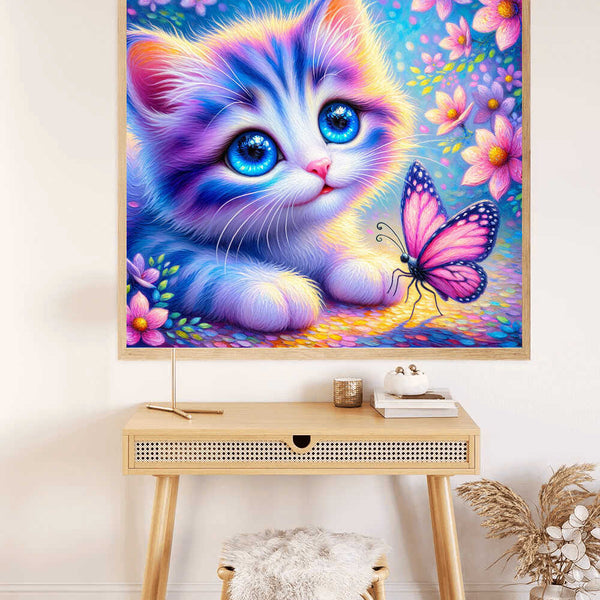 Paint by Numbers - Cat with Pink Butterfly