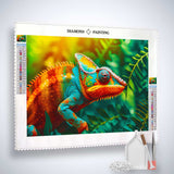 AB Diamond Painting - Chameleon in Rainforest with Vivid Colors and Accessories Included - Paint by Numbers Kit