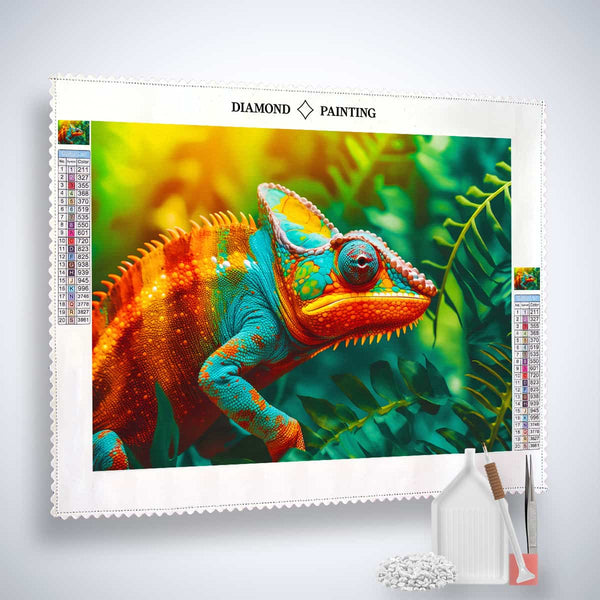 AB Diamond Painting - Chameleon in Rainforest with Vivid Colors and Accessories Included - Paint by Numbers Kit