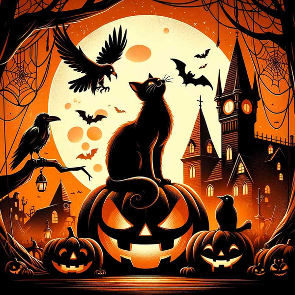 Paint by Numbers - Halloween Curbis with Crow and Cat