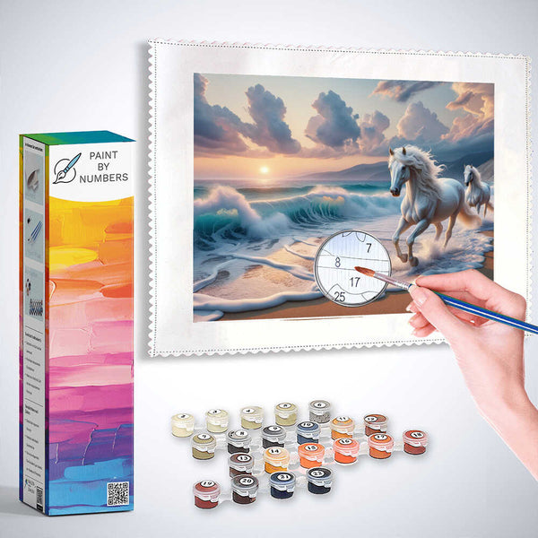 Paint by Numbers - White horses by the sea
