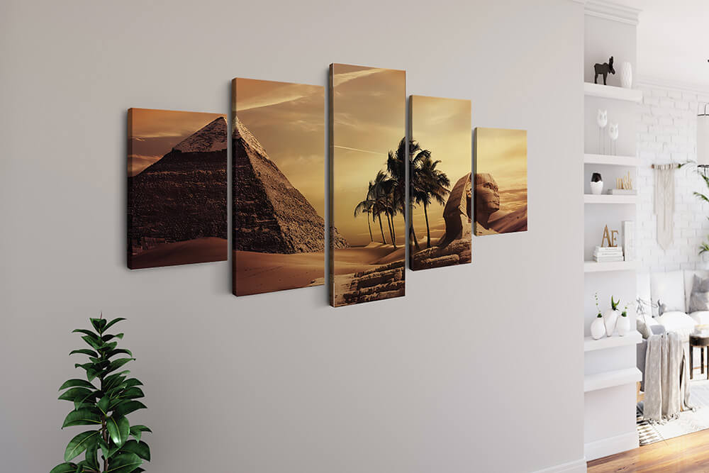 Malen nach Zahlen 5 teilig - Pyramide im Sonnenuntergang, Palmen - hochwertige Leinwand - multi5, neue_bilder