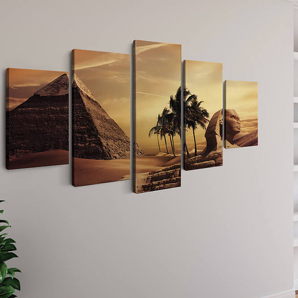 Malen nach Zahlen 5 teilig - Pyramide im Sonnenuntergang, Palmen - hochwertige Leinwand - multi5, neue_bilder