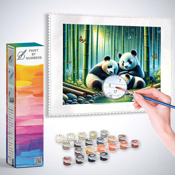 Paint by Numbers - Panda family, tree trunks