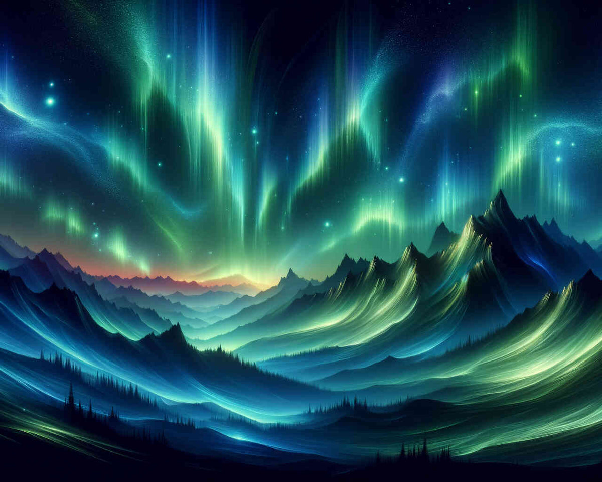 Paint by Numbers - Green Aurora Borealis, mountain