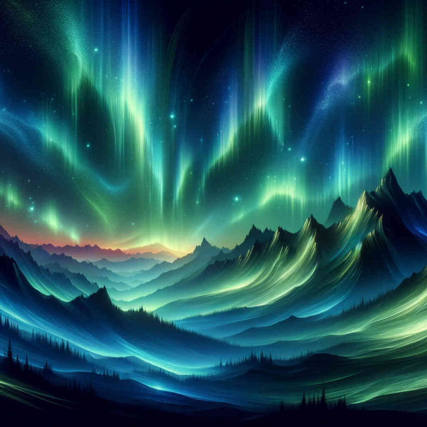 Paint by Numbers - Green Aurora Borealis, mountain