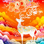 AB Diamond Painting - Sea Stag in vibrant colors. Paint by Numbers kit featuring a stag amidst colorful waves and a radiant sky.