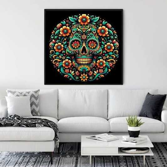 Paint by Numbers - Los Muertos, flowers and skull