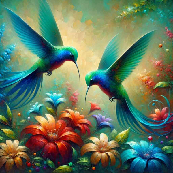 Paint by Numbers - Hummingbird in Blue and Grunge