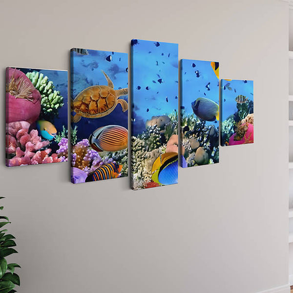Malen nach Zahlen 5 teilig - Schildkröte und Fische, Korallenwelt - hochwertige Leinwand - multi5, neue_bilder