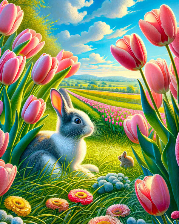 Paint by Numbers - Tulip Meadow Bunny